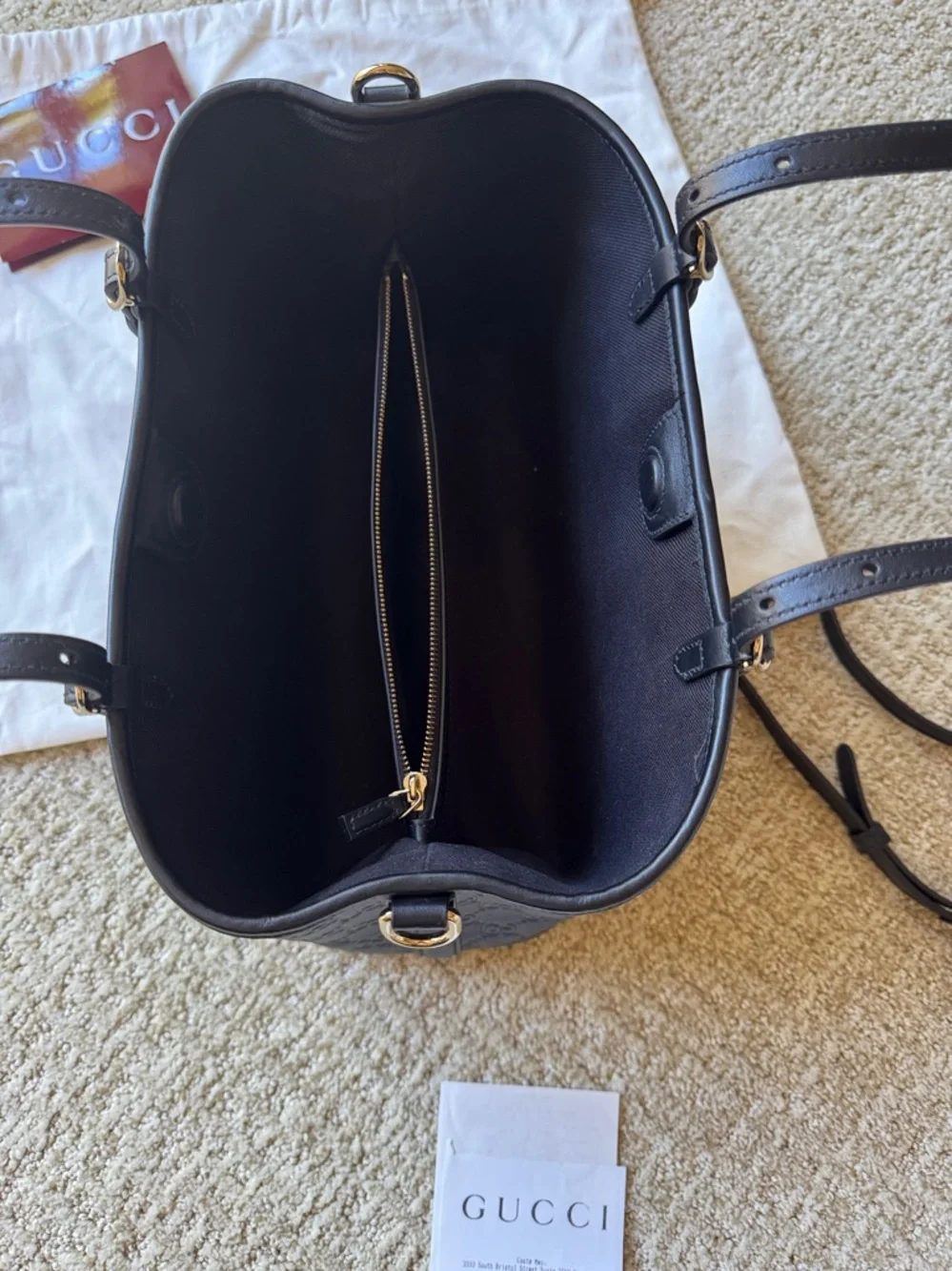 Gucci Black Embossed GG Leather Tote with Double Shoulder Straps - Picture 5 of 9